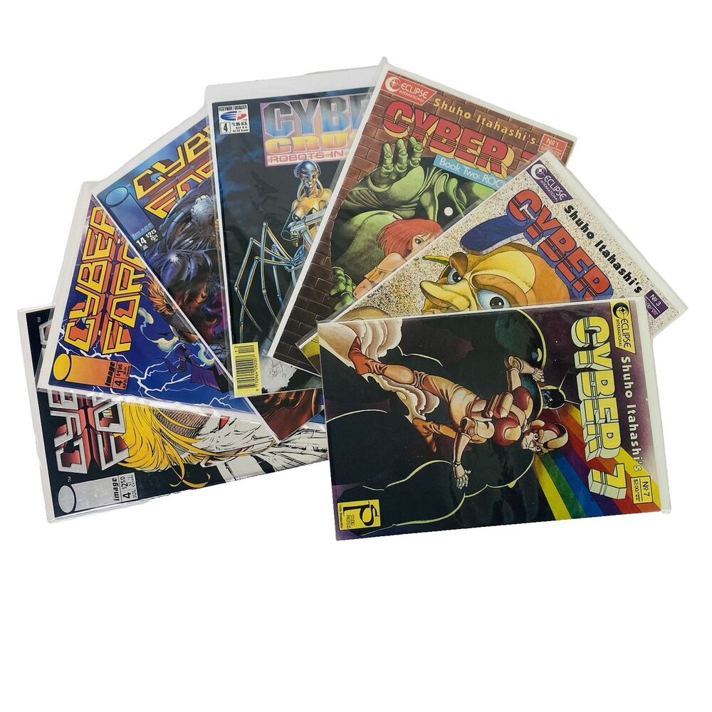 Lot of 7 Mixed Comics Eclipse Cyber 7, Cyber Force, Cyber Crush Robots in Revolt